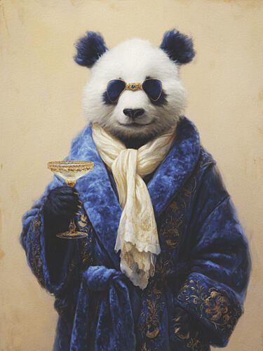 Regal Panda in Blue Gold Print