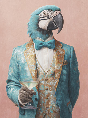 Dapper Parrot Cocktail Hour Gold Print