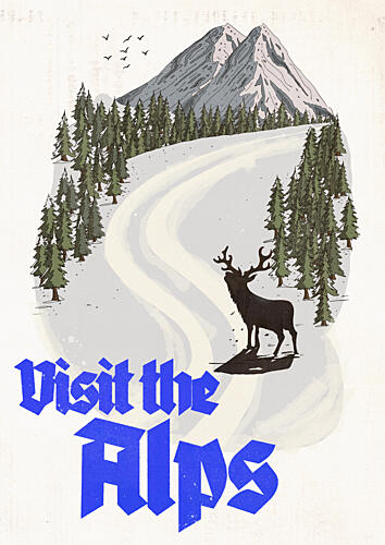 Majestic Stag Winter Alps Art Print