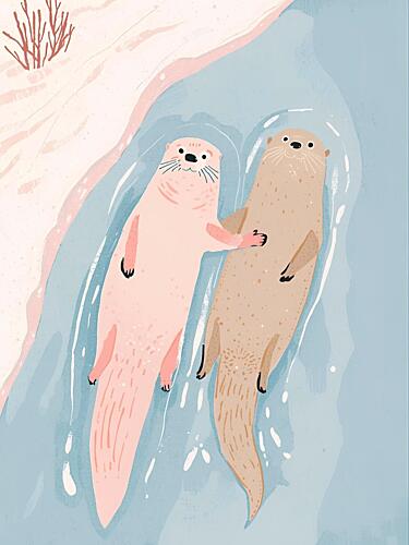 Otters Holding Hands Art Print