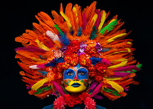 Vibrant Feathered Portrait Art Print by Nikhil Paul