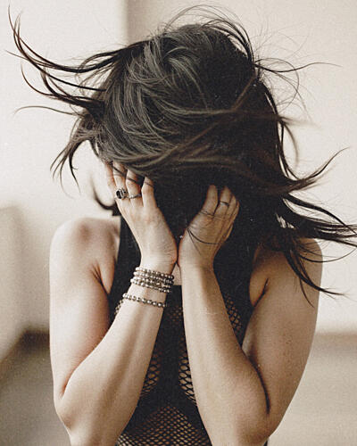 Woman Hidden by Hair Art Print by Tyler McAuley