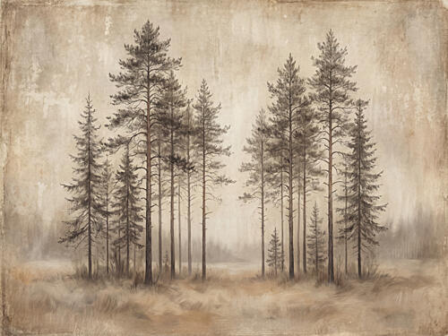 Misty Pine Forest Sketch Art Print