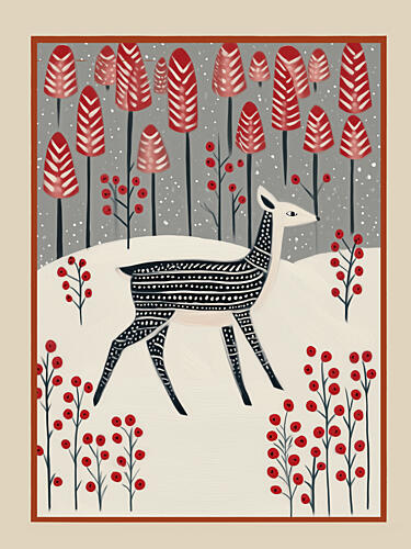 Whimsical Winter Deer Art Print