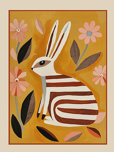 Whimsical Floral Rabbit Art Print