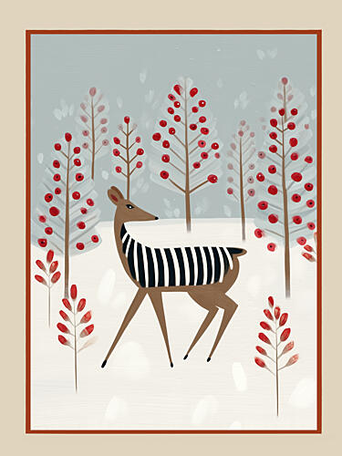 Snowy Forest Deer Art Print