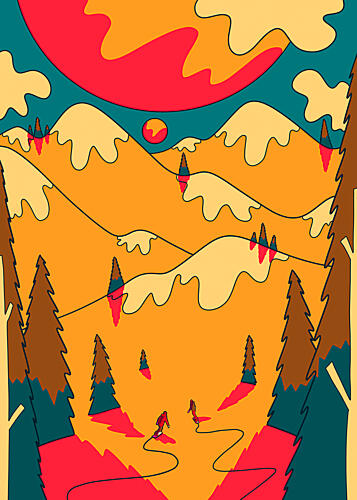 Retro Ski Mountain Adventure Art Print
