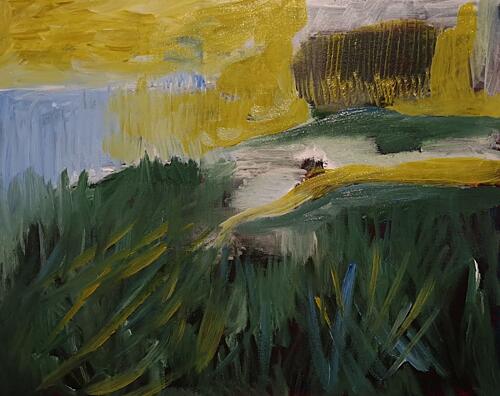 Green Hills Yellow Sky Art Print