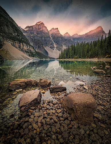 Moraine Lake Sunset Glow Gold Print