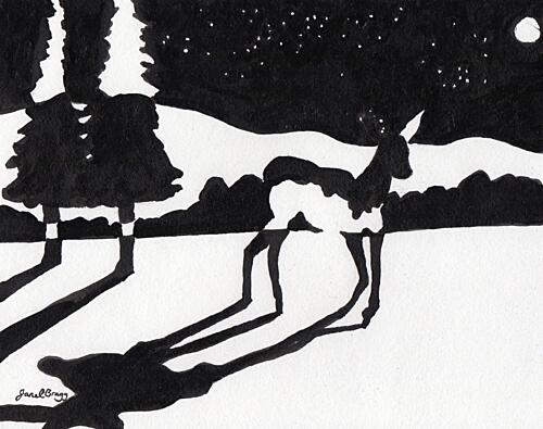 Winter Night Deer Art Print