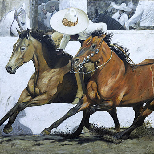 Galloping Charros Art Print by Eduardo Jimenez Aguirre