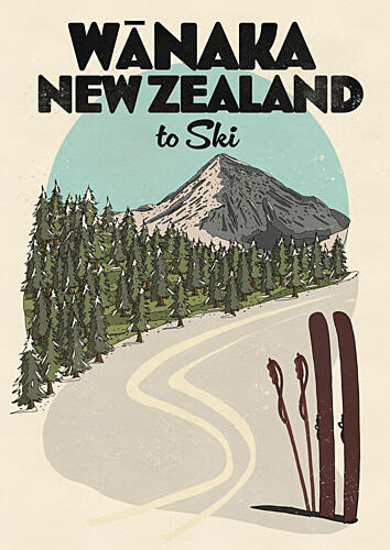Wanaka New Zealand Ski Art Print
