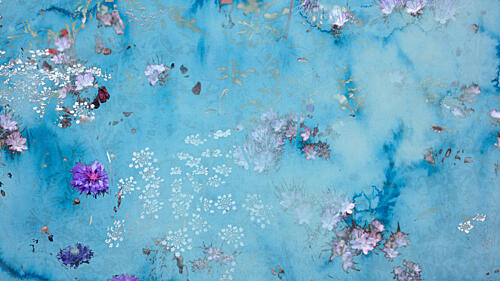 Floating Blue Flowers Art Print by Miriam Stayte