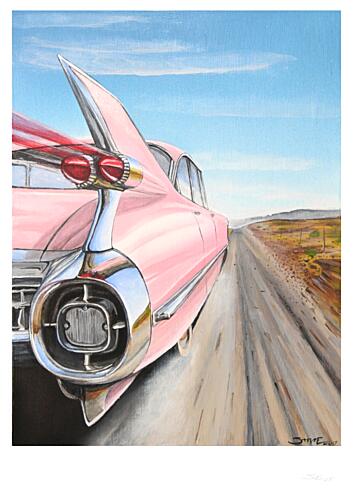 Pink Car Open Road Art Print by Steve Erwin
