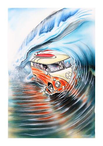 Retro van Surfing Wave Pop art reproduction
