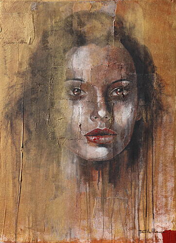 Expressive Golden Portrait Gold Print