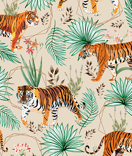 Tropical Tiger Pattern Gold Print