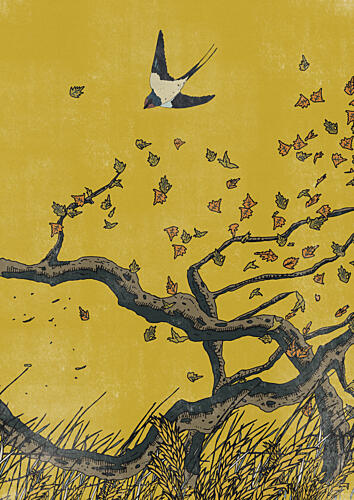 Swallow in Autumn Wind Art Print