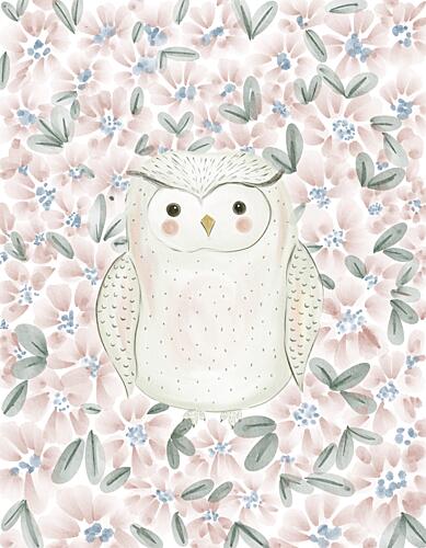 Sweet Owl in Flowers Art Print