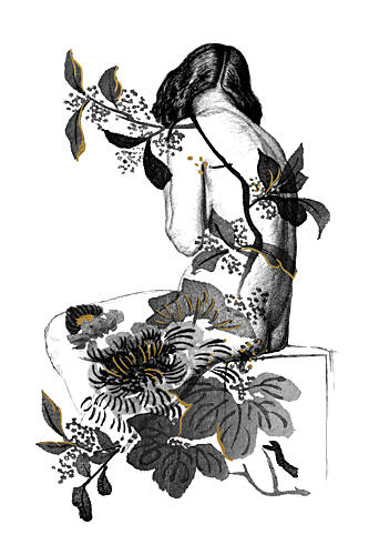 Golden Floral Woman Gold Print
