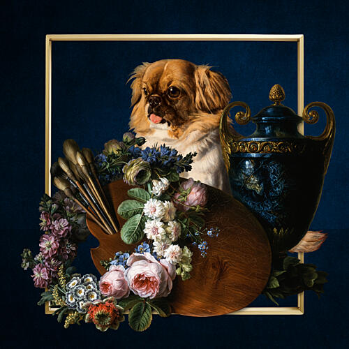 Whimsical Dog Still Life Art Print