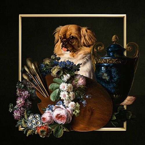 Pekingese Floral Still Life Art Print