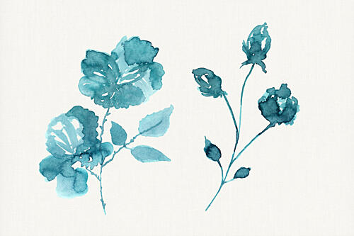 Teal Watercolor Roses Art Print
