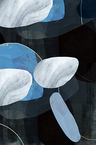 Deep Blue Floating Shapes Art Print by Cartissi