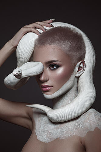 Elegant Snake Woman Portrait Art Print by Tatya Lushchyk
