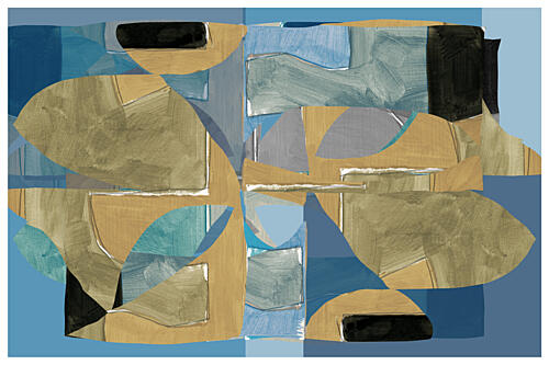 Blue Tan Abstract Collage Art Print by Cartissi