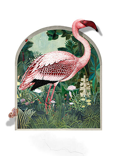 Pink Flamingo Jungle Arch Art Print