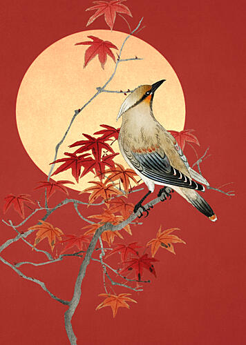 Elegant Bird Autumn Moon Gold Print
