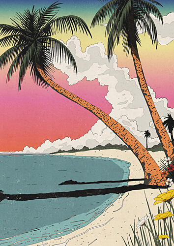 Vibrant Tropical Beach Sunset Art Print