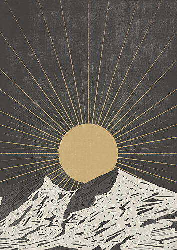 Minimalist Mountain Sunrise Gold Print