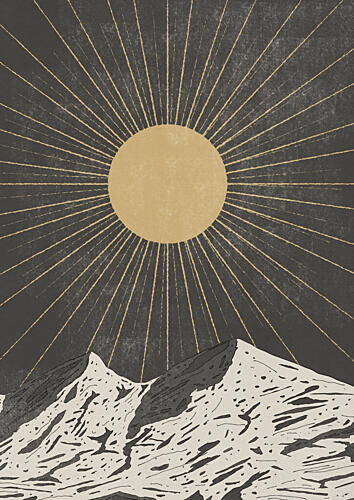 Golden Sun over Mountains Gold Print