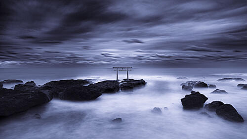 Misty Japanese Ocean Gate Art Print by Takashi Watanabe