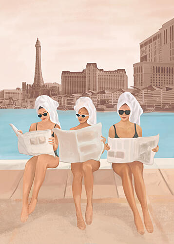 Chic Vegas Poolside Reading Art Print by Flow Line