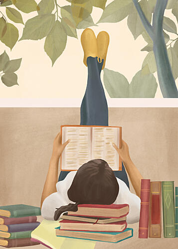 Cozy Reading by Window Art Print by Flow Line