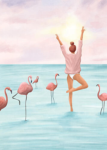 Tropical Flamingo Woman Art Print