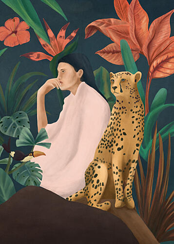 Thoughtful Woman Jungle Cheetah Tropical Print