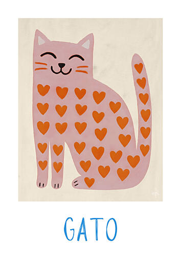 Happy Heart Cat Art Print by Merel Takken