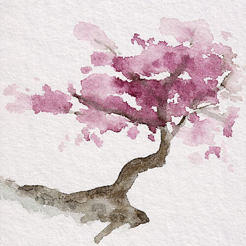 Watercolor Cherry Blossom Tree Art Print