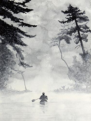 Misty Morning Canoe Art Print