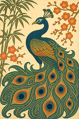 Elegant Peacock Plum Blossoms Art Print