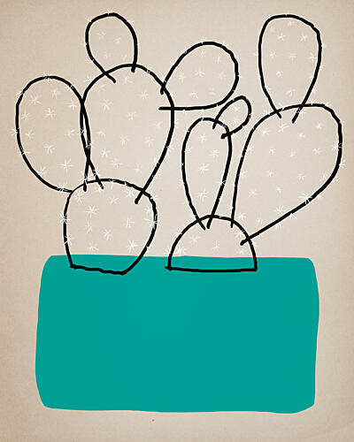Teal Pot Cactus Art Print