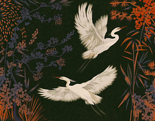 Elegant Egrets Flight Art Print