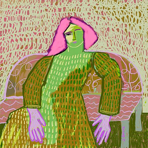 Green Faced Pink Hair Art Print
