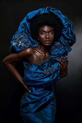 Regal Blue Fashion Portrait Art Print by Tatya Lushchyk