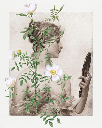 Woman Reflecting with Roses Art Print