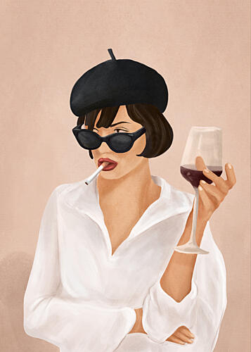 Chic Smoking Lady Art Print by Flow Line